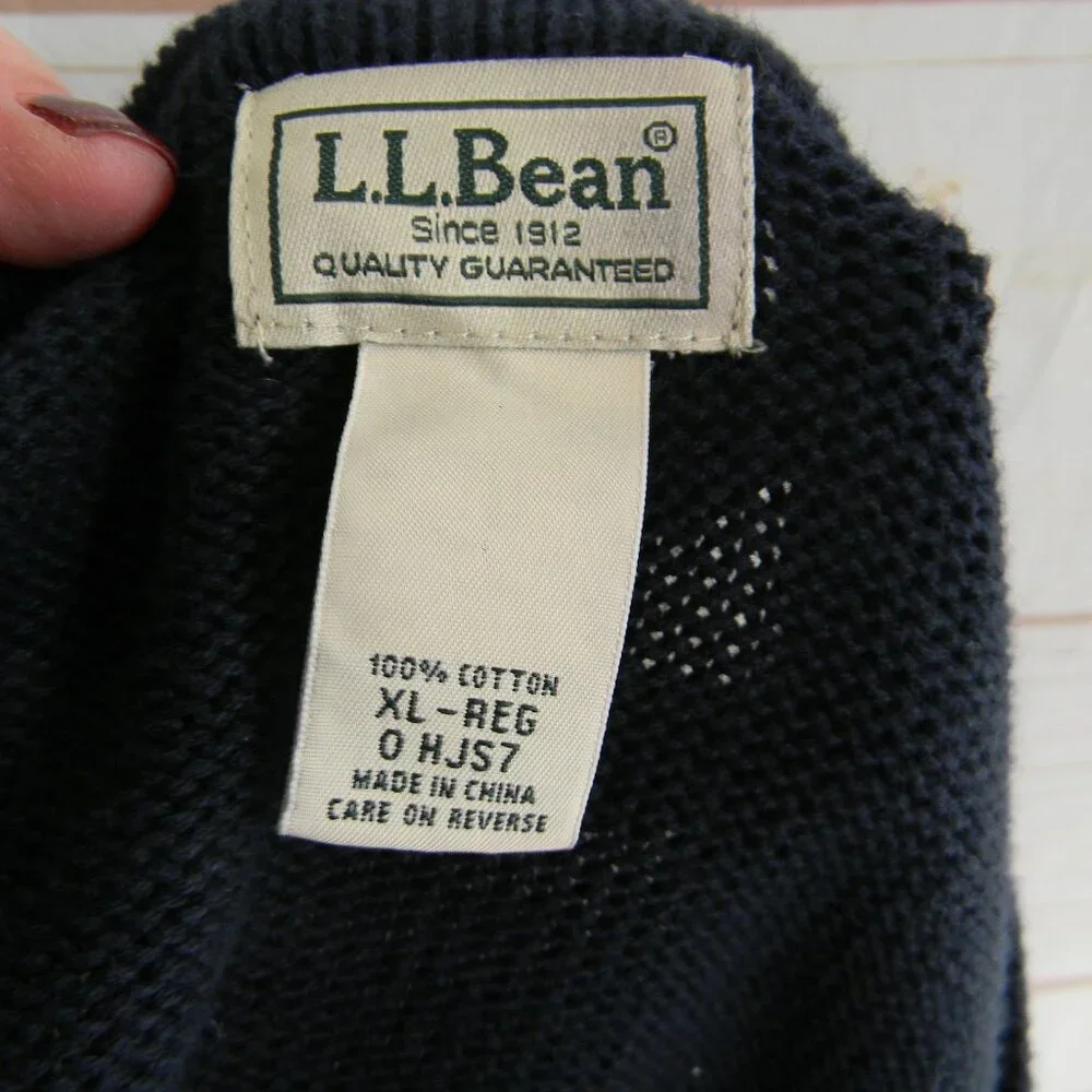 Vintage LL Bean COTTON Cardigan Sweater Preppy V-NECK NAVY BLUE Mr. Rogers XL - Picture 4 of 4